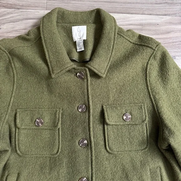 Joie Olive Green Wool Blend Boiled Wool Shacket Jacket Size XL - Picture 5 of 7